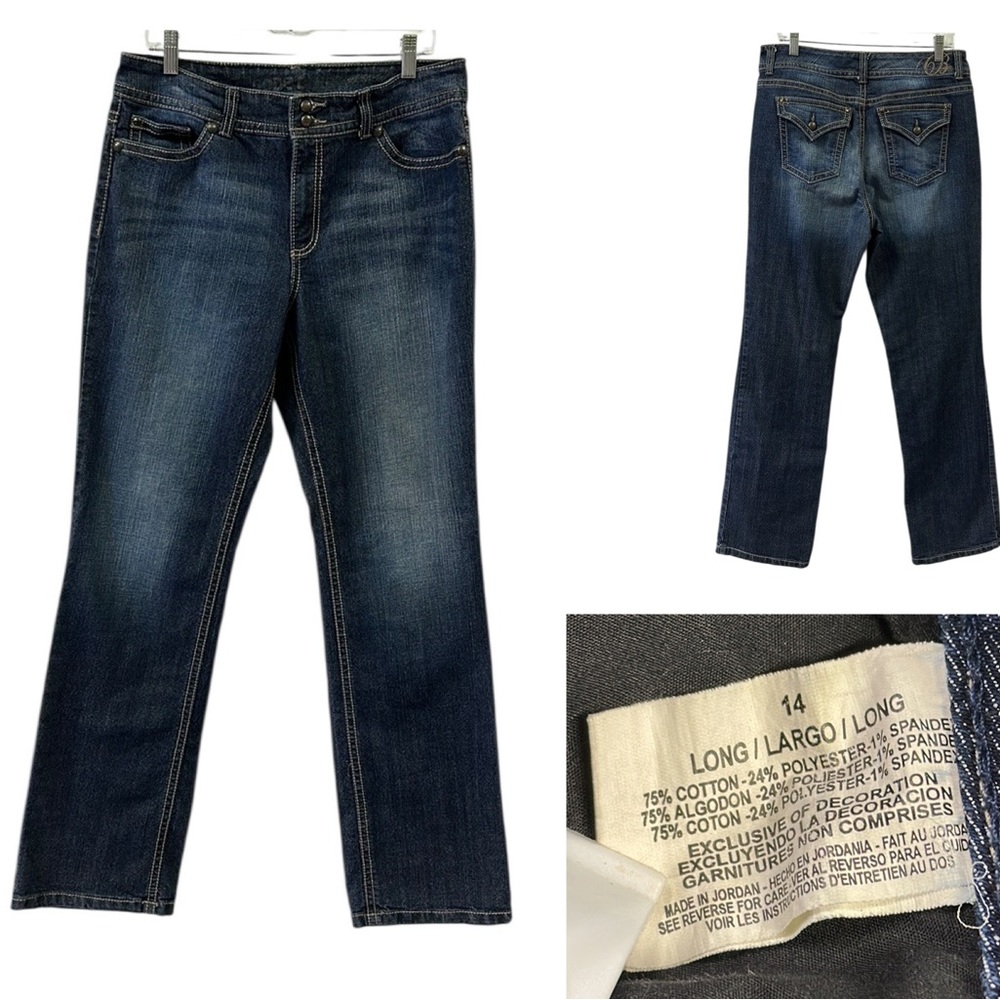 Code Blue High Rise Medium Wash Denim Bootcut Stretch Blue Jeans Womens 14 Long
